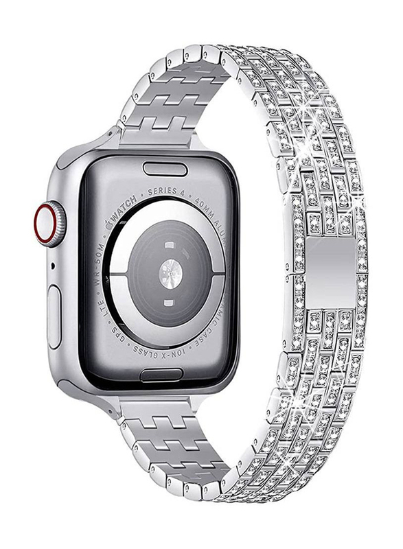 Gennext Women Slim Jewellery Bling Band Diamond Rhinestone Bracelet for Apple Watch Series SE 7/6/5/4/3/2/1/41mm/40mm/38mm, Silver