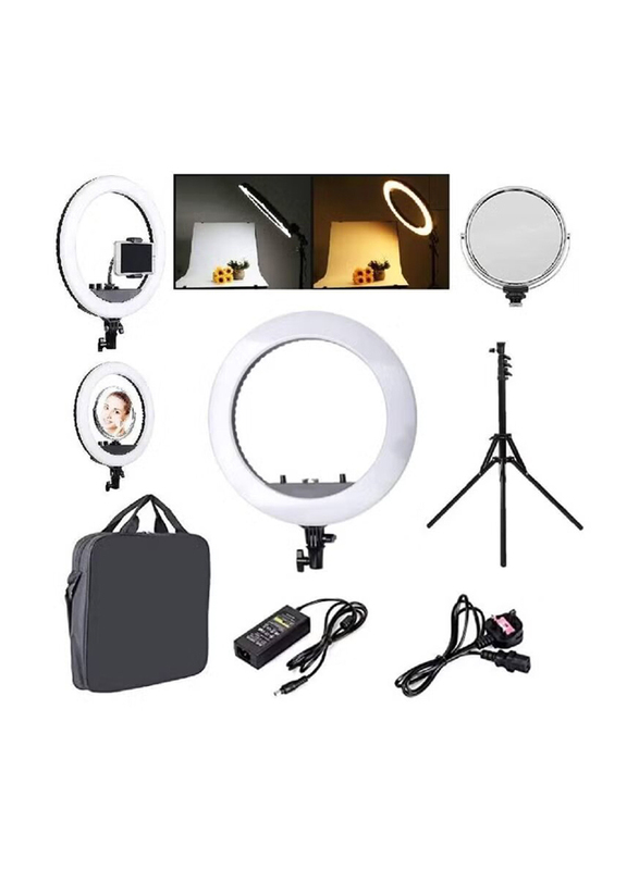 Universal Phone 18-inch Camera Ring Light with Apple iPad Selfie Tripod Stand, White/Black