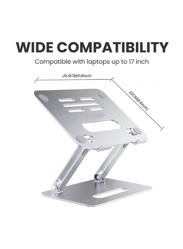 Gennext Mione Adjustable Height Ergonomic Aluminium Foldable Laptop Stand for Desk/Computer/MacBook Air Pro/Notebooks 10-17 inch, Silver