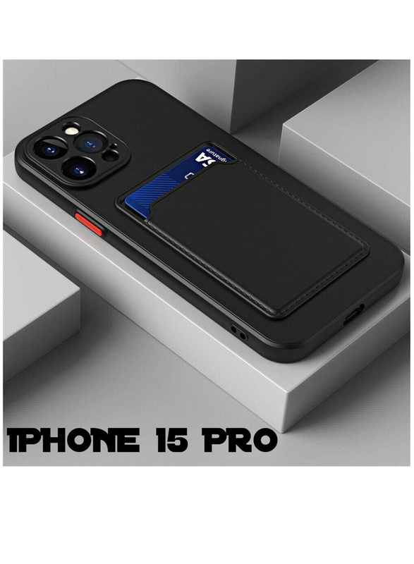 Apple iPhone 15 Pro 6.1" Protective Shockproof Card Slot Camera Protection Mobile Case Cover, Black