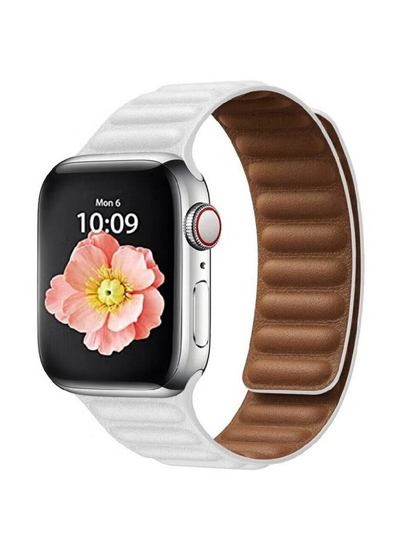 Gennext Adjustable Leather Loop Wristband with Strong Magnetic Closure for Apple Watch Series 1, 2, 3, 4, 5, 6, SE 42/44mm, White