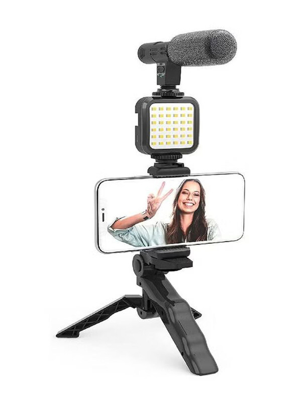 

Rabos Universal Vlogging Kit with Fill Light, Microphone, Tripod, Phone Clip for Smartphones, Black