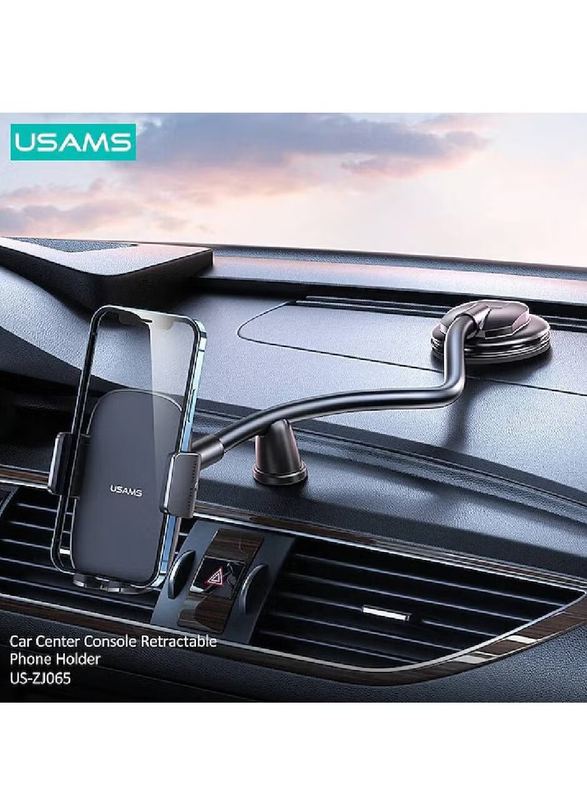 Usams Universal Car Centre Console Mount Retractable Phone Holder, Black