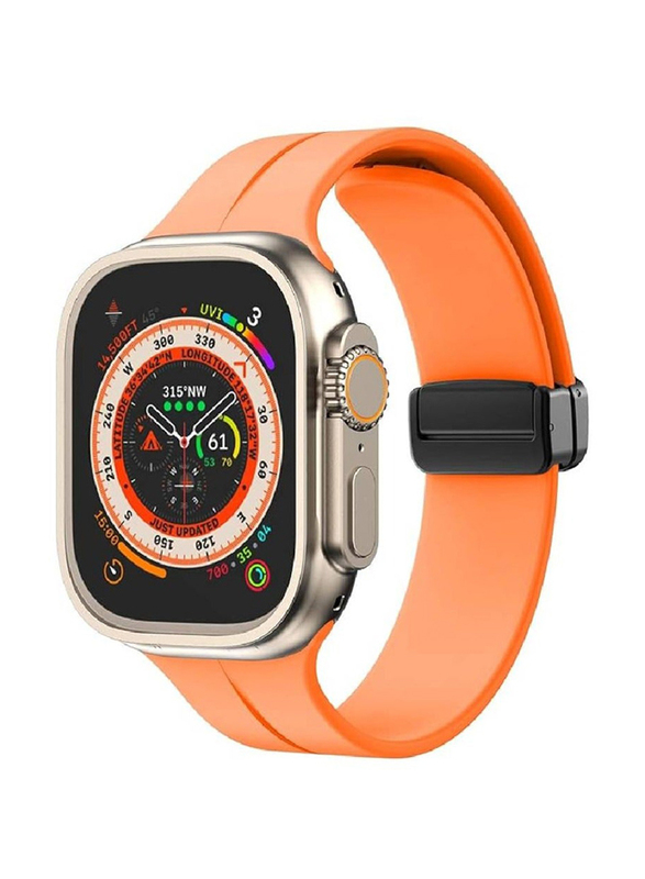 Gennext Soft Silicone Magnetic Buckle Replacement Sport Watch Band for Apple Watch 42/44/45/49mm, Orange