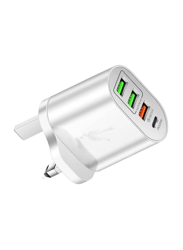 Gennext 36W 3.0 Quick Charging PD Wall Charger with USB Type-C to Micro USB Multi-Port Power Adapter, White