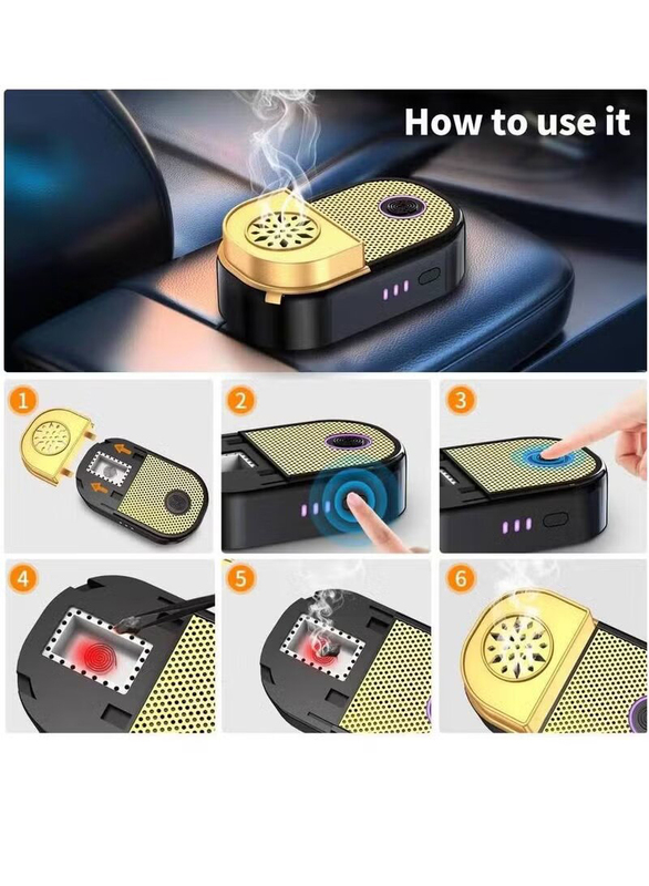 Gennext Portable Rechargeable Oud Incense Device Smart Indoor Bakhoor, Gold/Black