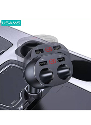 Usams US-CC099 C16 Dual USB Cigarette Lighter Holes Digital Screen Fast Charging Car Charger, 96W, Black