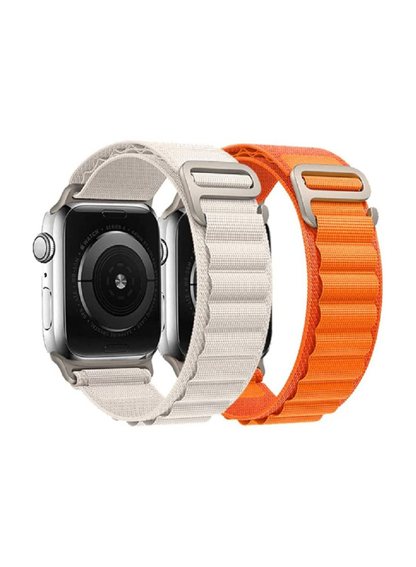 Gennext Nylon Loop Replacement Strap for Apple Watch Series 8/7/6/5/4/3/2/1 SE 45mm/44mm/42mm/49mm, 2 Pieces, White/Orange