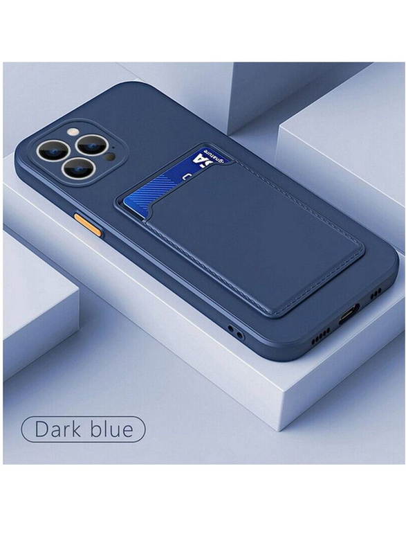 Apple iPhone 14 Pro Max Protective Shockproof Card Slot Luxury Rubber Mobile Phone Case Cover, Dark Blue