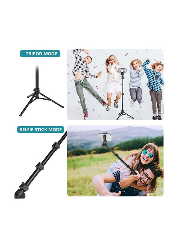 Gennext Universal Heavy Duty Aluminium Extendable Selfie Stick & Tripod Stand with Bluetooth Remote & Universal Phone Clip, Black