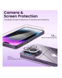 Apple iPhone 14 Pro Mobile Phone Case Cover with 2 Screen Protector & 2 Camera Lens Protector, Clear