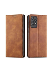 Samsung Galaxy A33 5g Premium Leather Kickstand Magnetic Shockproof Flip Wallet with Card Holder Mobile Phone Case Cover, Brown