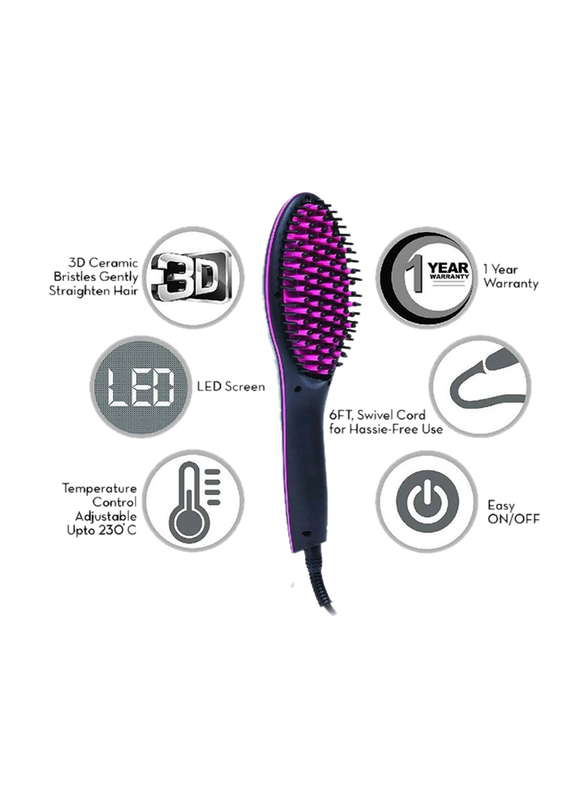 3D Ceramic Bristles Hair Straightening Comb with LCD Display & Temperature Control, Multicolour