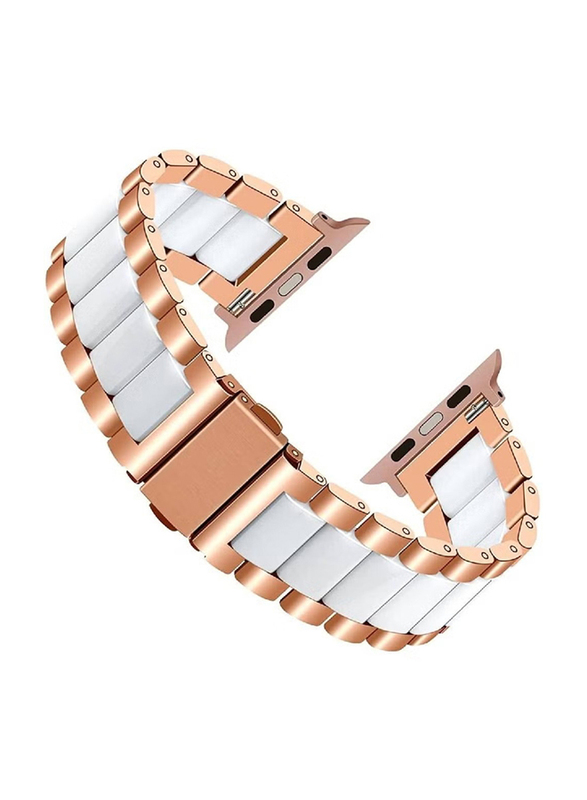 Gennext Replacement Stainless Steel Strap for Apple Watch Series 8/7/6/5/4/3/2/1 SE 45mm 44mm 42mm 49mm, Rose Gold/White