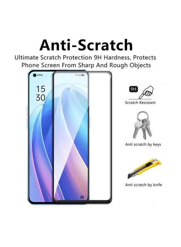 OPPO Reno6 Z 9H Full Coverage Tempered Glass Screen Protector, Clear/Black