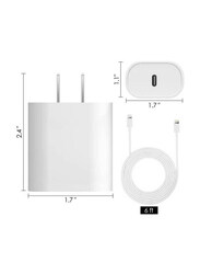 Gennext 20W Fast Charger Adapter, MFi Certified, with 6-Feet Lightning Charging Cable for Smartphones, White