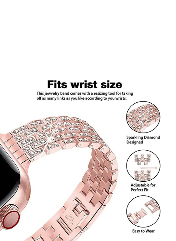 Gennext Women Slim Jewellery Bling Band Diamond Rhinestone Bracelet for Apple Watch Series SE 7/6/5/4/3/2/1/41mm/40mm/38mm, Rose Pink