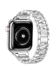 Gennext Bling Shining Luxury Jewellery Diamond Metal Wristband Strap for Apple Watch Series Series SE 7/6/5/4/3/2/1 45mm 44mm 42mm/Ultra Watch 49mm, Silver