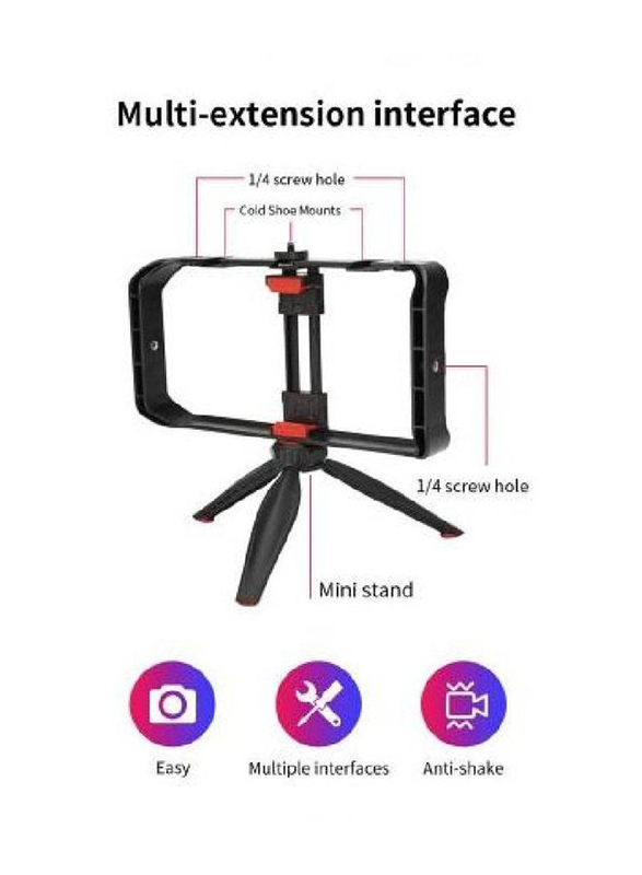 Gennext MT33 Video Cage Rig Kit Mobile Vlogging Cage Stabilizer Grip Tripod Mount Mobile Phone Holder, Black