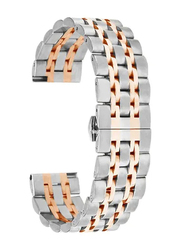 Zoomee Stainless Steel Replacement Band for Smartwatches, Silver/Rose Gold