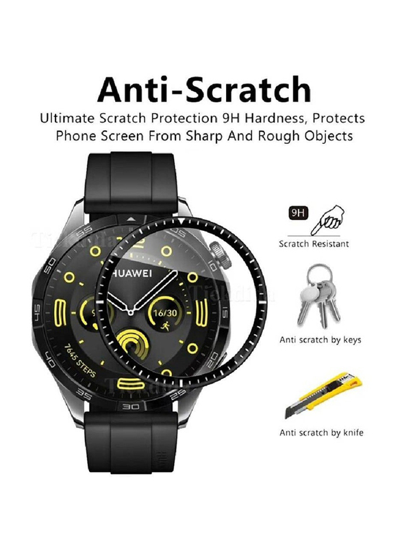 Zoomee Protective Anti-Scratch Bubble-Free & Dust-Free Premium Tempered Glass Screen Protector for Huawei Watch GT4 46mm, Clear/Black