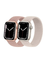 Gennext Solo Loop Sport Elastics Braided Replacement Band for Apple iWatch Series Ultra SE 8/7/6/5/4/3/2/1, 2 Piece, Pink/White