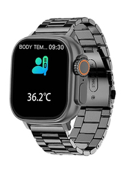 Body Temperature Ultra Smartwatch Wireless Charging Bluetooth Call with Stainless Steel Band, Black