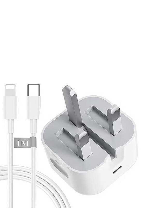 

Gennext 20W Universal Fast Charging UK Plug Adapter, with 1-Meter Lightning Cable for Smartphones, White