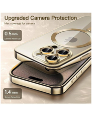 Zoomee Apple iPhone 15 Pro Max Soft TPU Electroplated Shockproof Mobile Phone Case Cover with Camera Lens Full Protection & MagSafe Wireless Charging, Gold