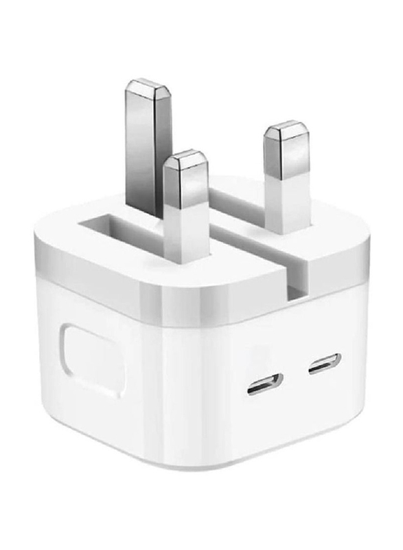 Dual Ports Fast Charging Wall Charger with USB Type-C to Type-C, 35W, White