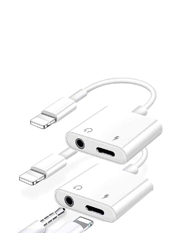 

Gennext 2 In 1 Headphones Jack Adapter, Lightning to Aux Audio Splitter Dongle Adapter for iPhone/iPad/iPod and Support All Ios System, 2 Piece, White