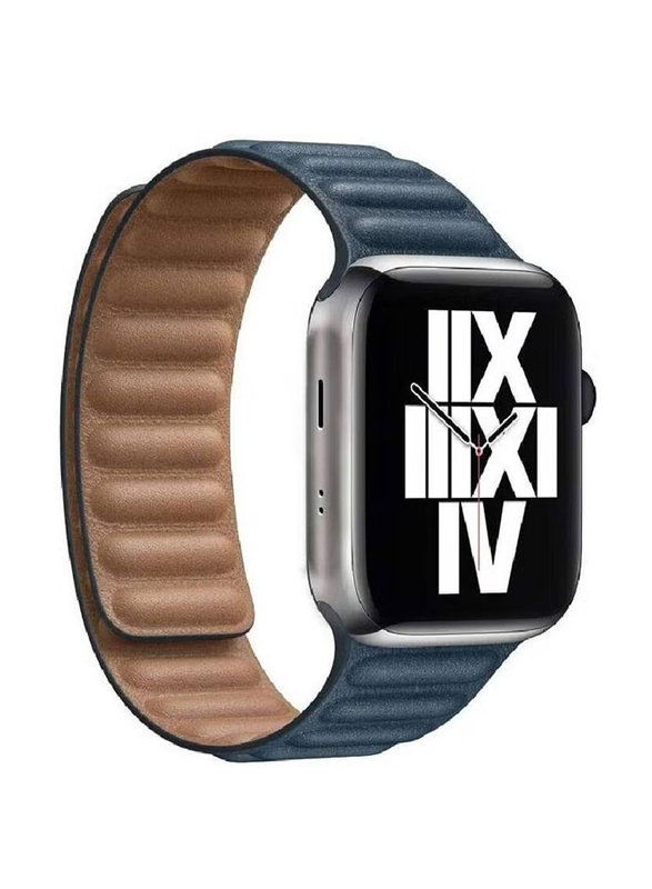 Gennext Leather Magnetic Replacement Strap Adjustable Wristbands for Apple Watch Ultra 49mm, Blue