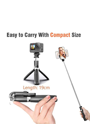 Gennext 3-in-1 Extendable Selfie Stick Tripod with Detachable Bluetooth Wireless Remote Phone Holder, Silver/Black