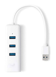 Gennext USB 3.0 to 3-Port USB Hub with RJ45 Ethernet Port Adapter, White