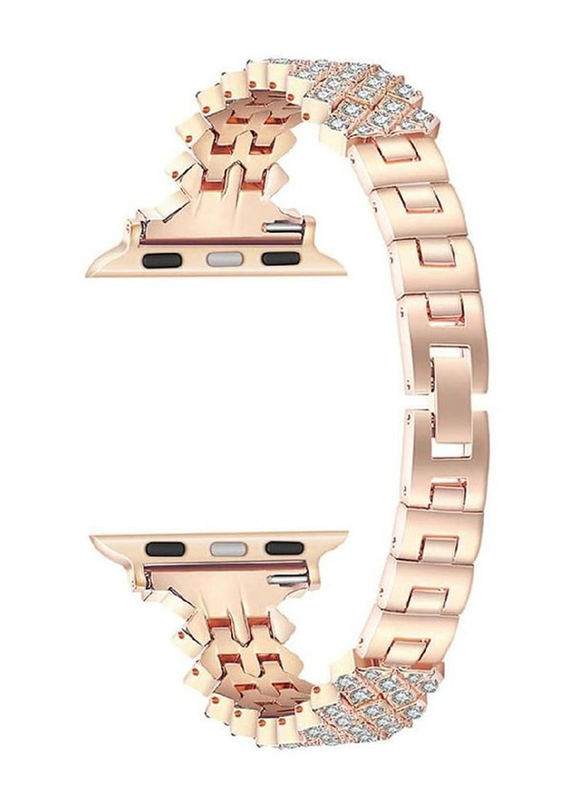 Gennext Bling Diamond Stainless Steel Strap for Apple Watch Series 7/6/5/4/3/2/1/SE 41/40/38mm, Rose Gold