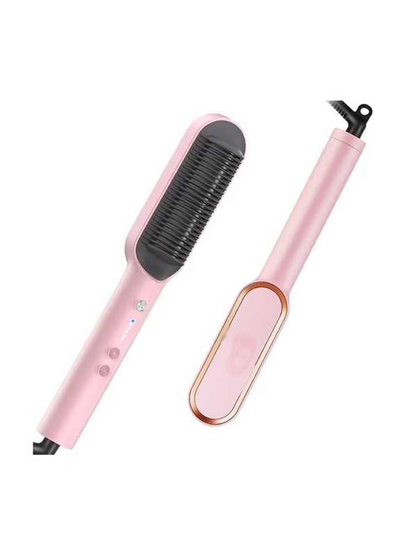 Smoothing iron Brush Styler Heating Comb Ceramic Fast Heating & 5 Temp Settings Hair Straightener, Pink