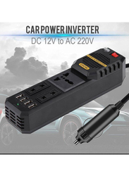 200W Power Inverter, DC 12V to AC 220V Car Power Inverter with 4 USB Port Cigarette Lighter, Black