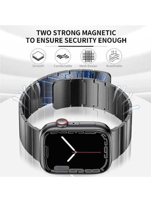 Gennext Stainless Steel Magnetic Replacement Band for Apple Watch 42/44/45/49mm, Black