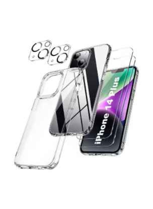 Apple iPhone 14 Plus Mobile Phone Case Cover with 2 Screen Protector & 2 Camera Lens Protector, Clear