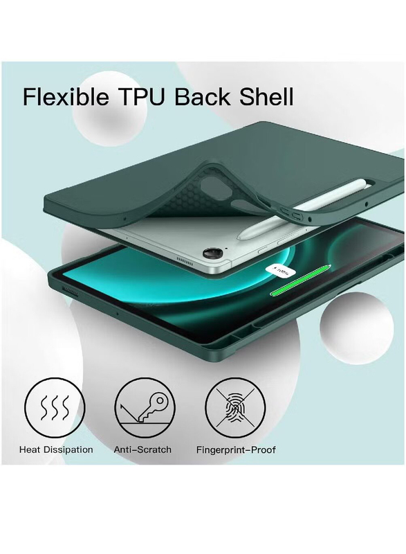 Samsung Galaxy Tab S9 FE Soft TPU Tri-Fold Stand Protective Tablet Cover Support S Pen Charging, Green