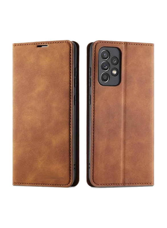 Samsung Galaxy A23 5g Premium Leather Kickstand Magnetic Shockproof Flip Wallet Mobile Case Cover with Card Holder, Brown