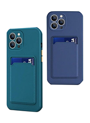 Apple iPhone 14 Pro Protective ShockProof Card Slot Luxury Rubber Mobile Phone Case Cover, Dark Blue