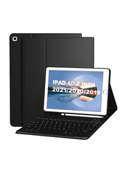 Detachable Wireless Bluetooth Keyboard, Folio Stand Case Cover With Pencil Holder for Apple iPad 10.2” 9th/8th/7th Generation (2021/2020/2019), Black