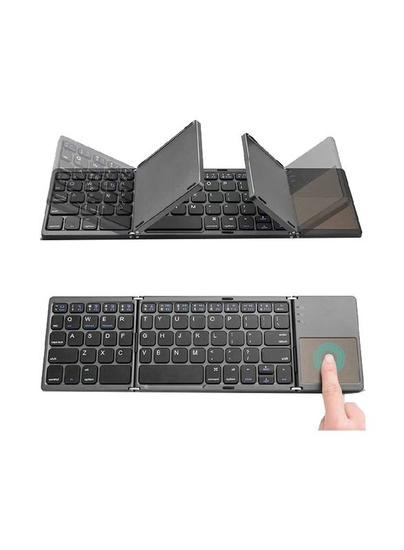 Gennext Rechargeable Portable Foldable Bluetooth Wireless English Keyboard with Touchpad for Apple iPhone 12 Pro Max/Tablet/iPad/Smartphone, Black