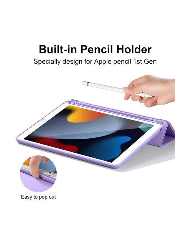 Gennext Apple iPad 10.2-inch 8th/7th Generation 2020 Full Body Protection Soft TPU Protective Smart Tablet Folio Case Cover with Apple Pencil Holder, Lavender