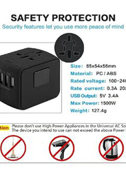 Gennext All in One 4 USB International Travel Universal Power Adapter, Black