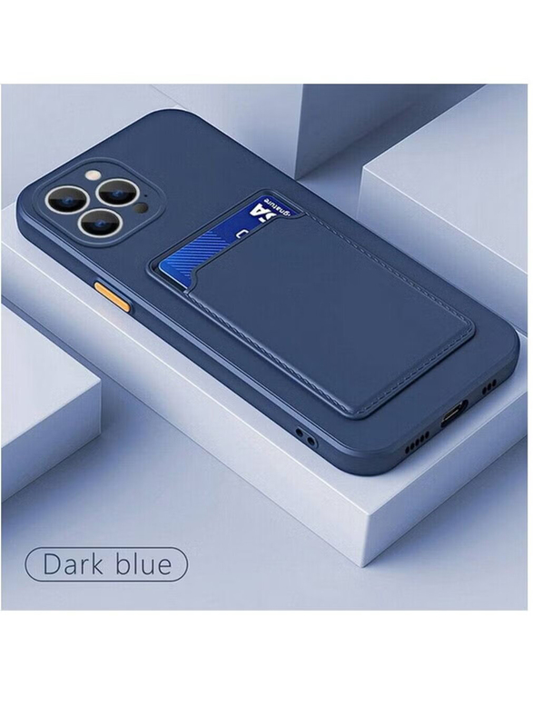 Apple iPhone 13 Pro Protective ShockProof Card Slot Luxury Rubber Mobile Phone Case Cover, Dark Blue