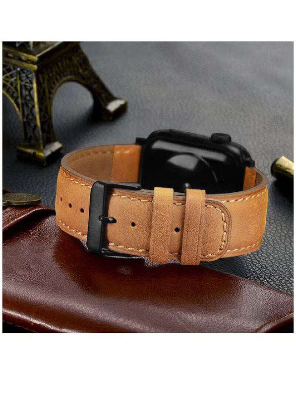 Gennext Replacement Genuine Leather Band for Apple Watch Series 8/7/SE/6/5//4/3/2/1, Brown