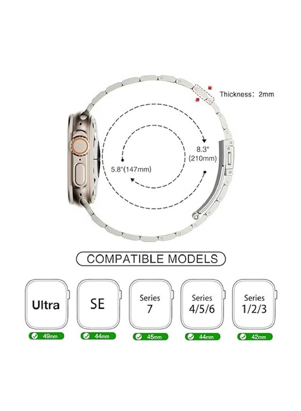 Gennext Stainless Steel Metal Replacement Watchband Compatible with Apple Watch Ultra/Ultra 2 49mm, Silver