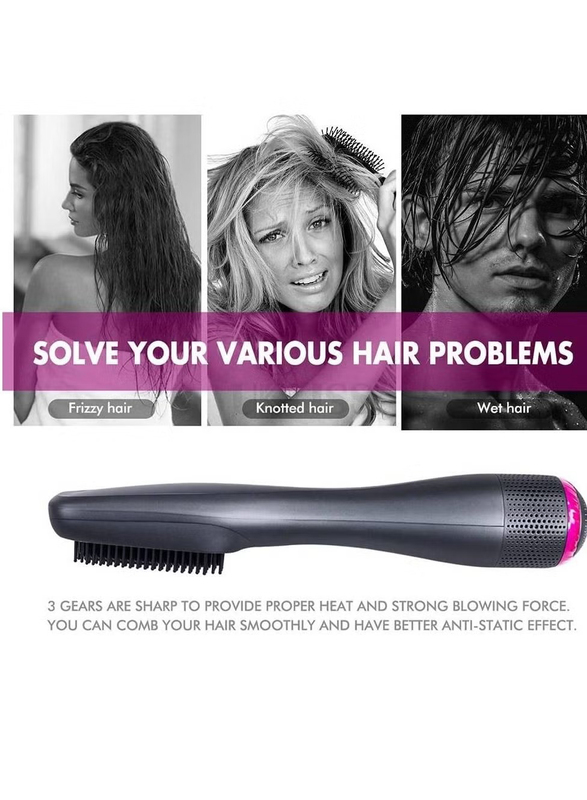 Rabos 2 In 1 Professional Hair Dryer Brush Negative Ion Blow Straightening Hot Air Styling Comb Electric Hair Straightener Styler, Grey